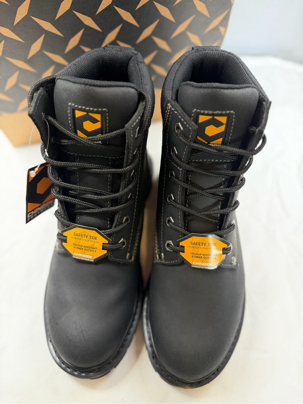 NWT AND BOX Men's Black Lace-Up Work Boots with Rugged Lug Sole 8.5
